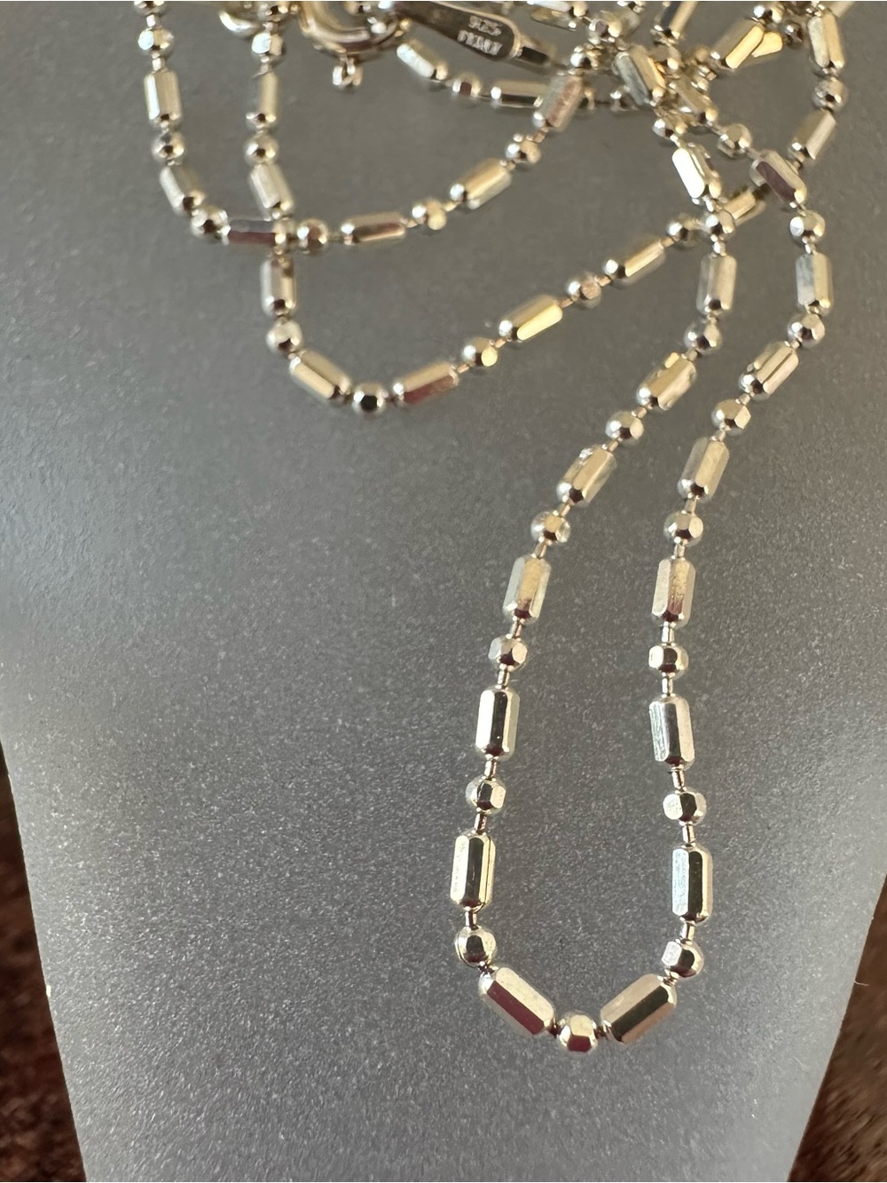 Sterling silver beaded ball chain, 16in - Picture 4 of 6